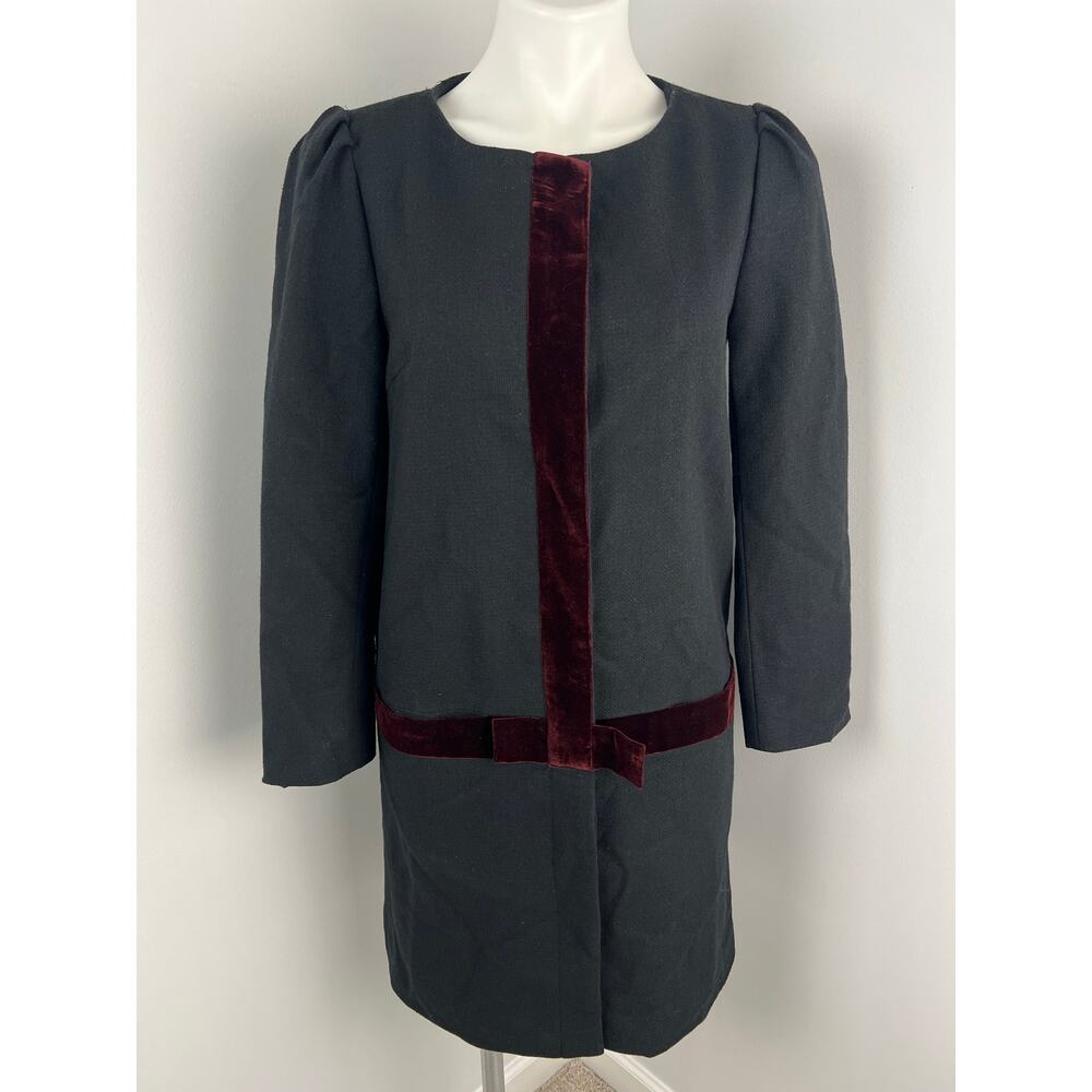 Dear Creatures Black Velvet Bow Peacoat Medium Preppy Twee Holiday